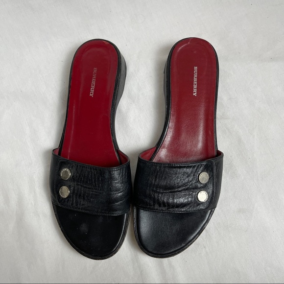 Burberry Black 2 Button Flat Slides - Picture 5 of 9